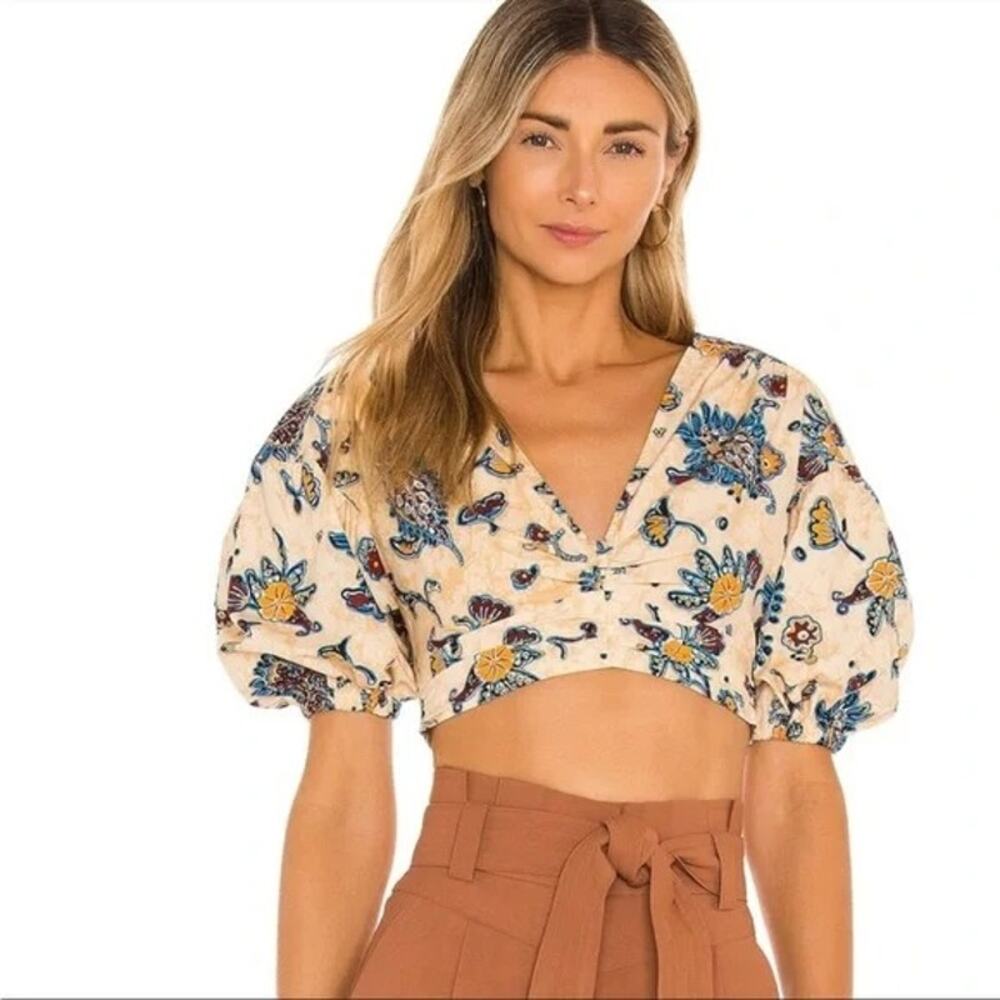 NWOT A.L.C. Rylan Puffed Sleeve Low V Floral Crop Top Size Large